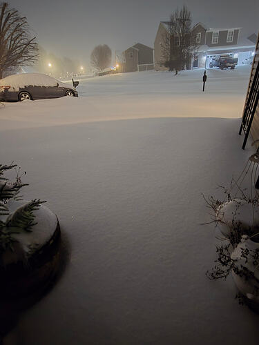 -6F or -21C. Glad I dont have to leave home, but beautiful look at in the sun. It looks like white diamonds and glitter.